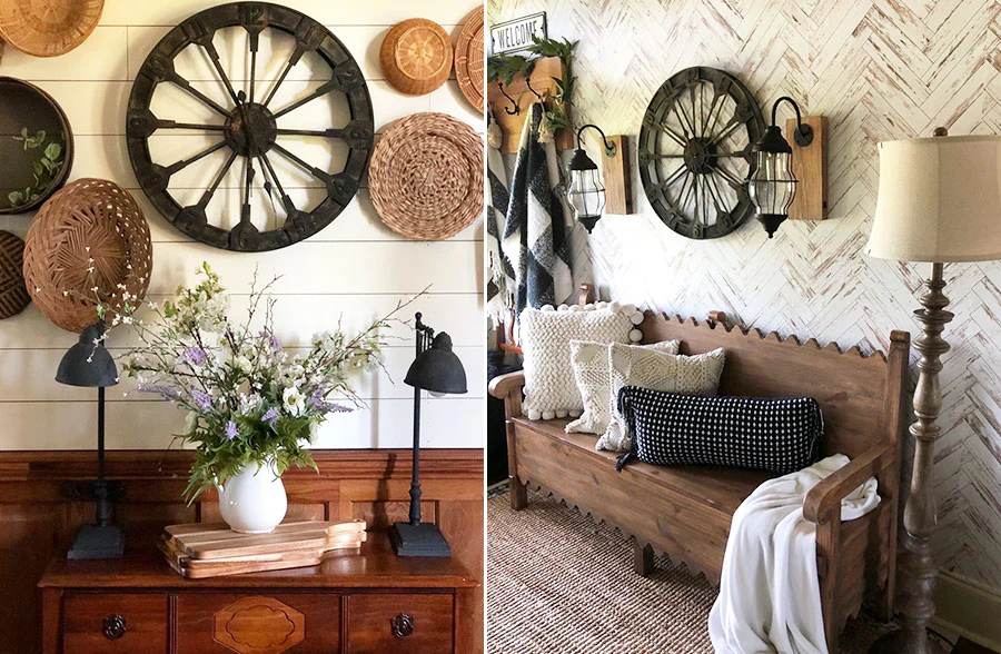 Three dimensional Industrial Heavy Metal Wagon Wheel Clock