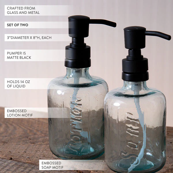 Recycled Green Glass Lotion and Soap Dispenser Set