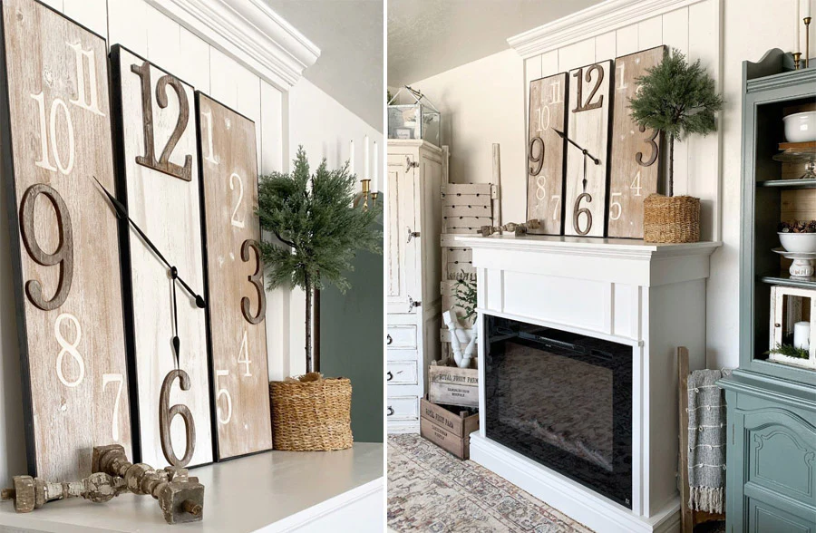 Three Panel Wooden Wall Clock