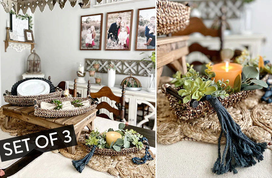 Seagrass Basket Trays with Handles, Set of 3