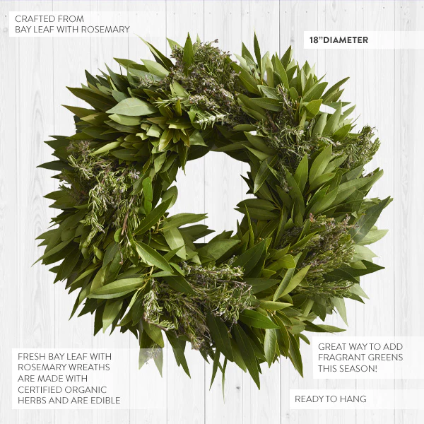 16 Culinary Bay Leaf Wreath With Rosemary