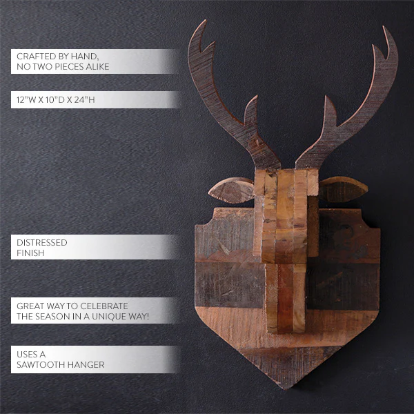 Distressed Wooden Deer Mount