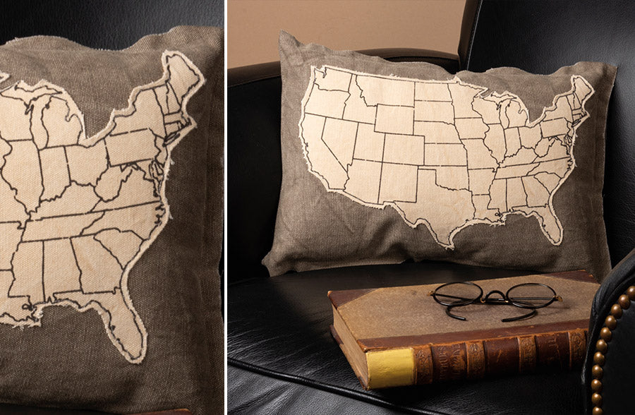 USA Cream Canvas Throw Pillow