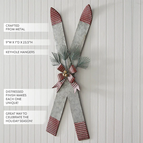 Galvanized Metal Skis Wall Decor