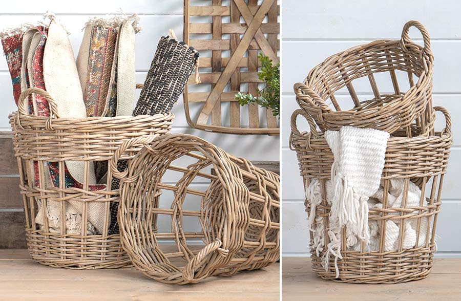 Rattan Baskets With Handles, Set of 2