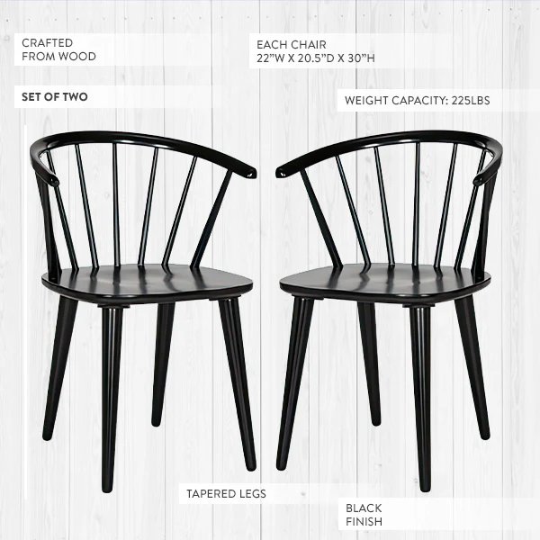 Black Wooden Side Chairs, Set of Two