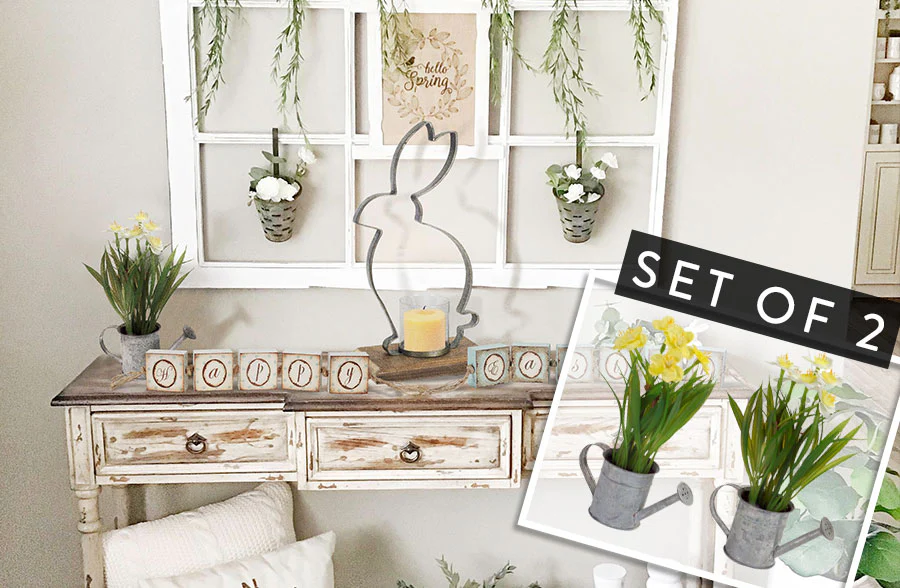 Daffodil With Watering Can Vase, Set of 2