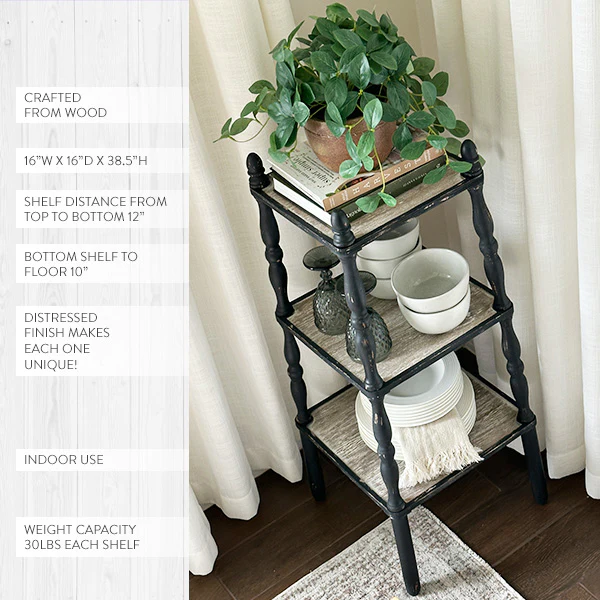 3 Tiered Distressed Black Spindle Shelf