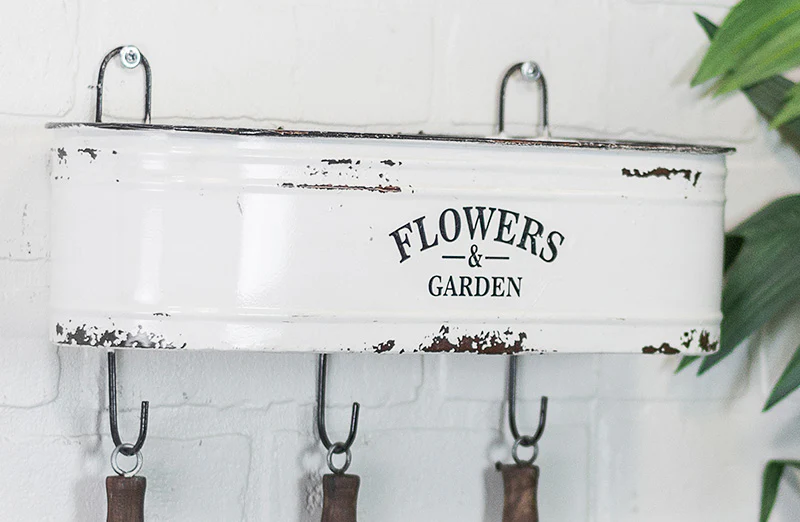 Enamel Planter With Gardening Tools