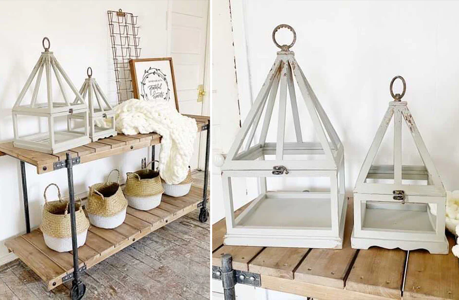 Wood Cloche Inspired Lanterns, Set of 2