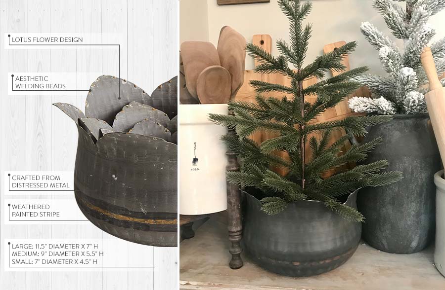 Lotus Flower Metal Planters, Set of 3