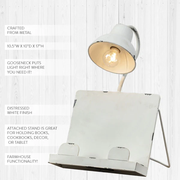 Chippy Enamel Gooseneck Lamp Book Holder