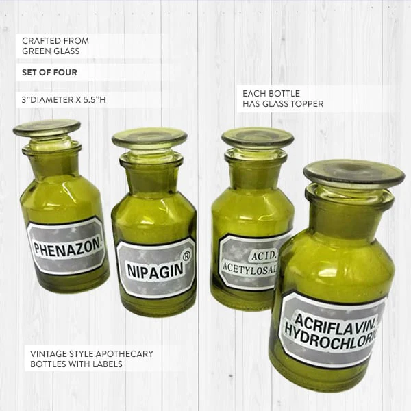 FOUND Eastern European Green Apothecary Bottles, Set of 4