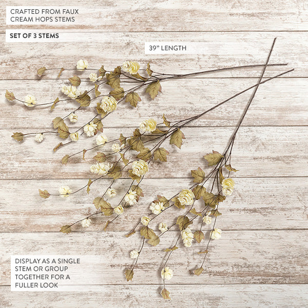 Faux Cream Hops Stem, Set of 3