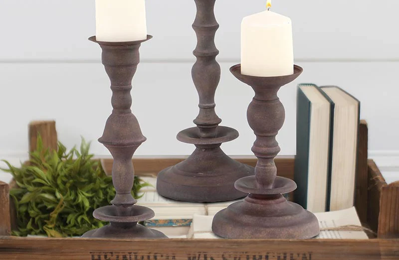 *HUGE* Carved Metal Candle Holders  Set of 3