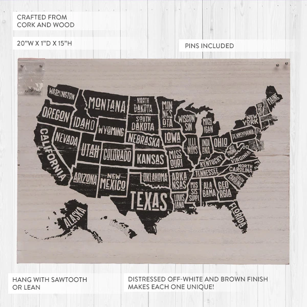 Personalized Hanging Wall Map with Pins