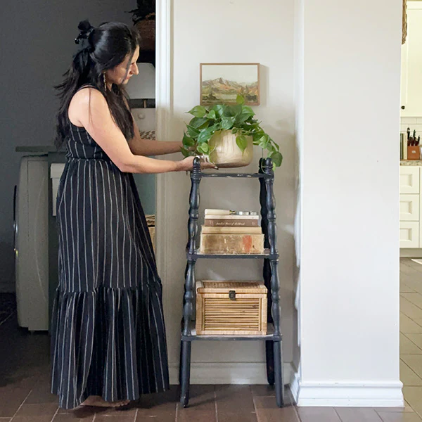 3 Tiered Distressed Black Spindle Shelf