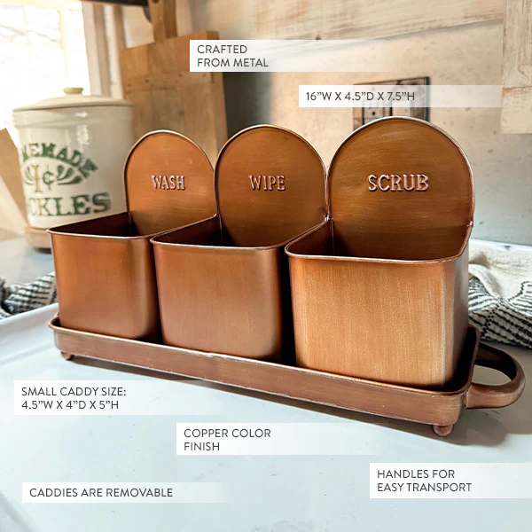 Time Worn Copper Finish Bathroom Caddy, Set of Three
