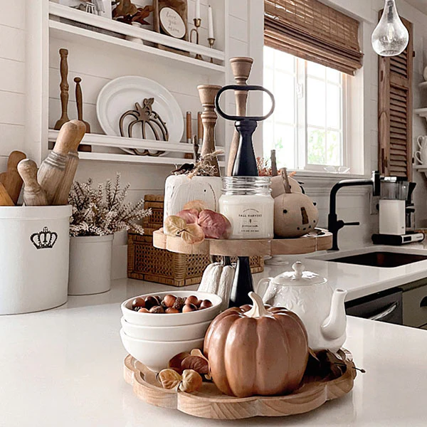 Scalloped Wood Two Tiered Display Tray