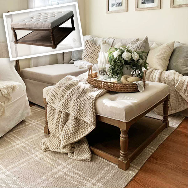 Oversized Wooden Tufted Ottoman