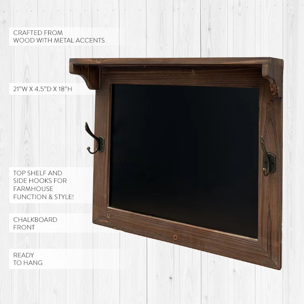Multi-Functional Rustic Chalkboard Shelf with Hooks